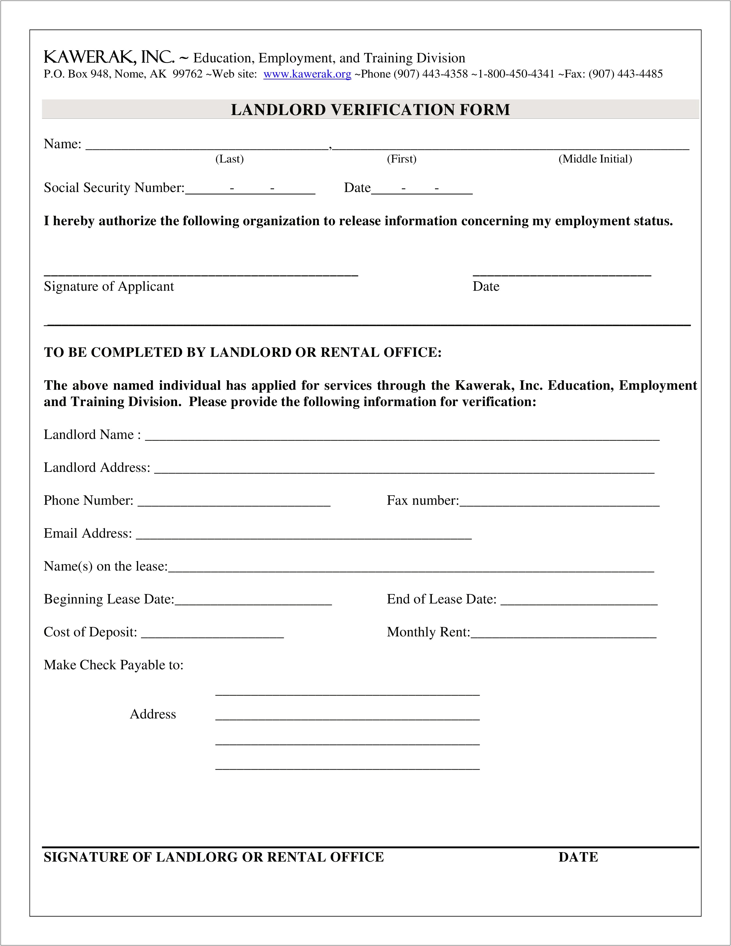 Letter To Verify Employment Template For Rental