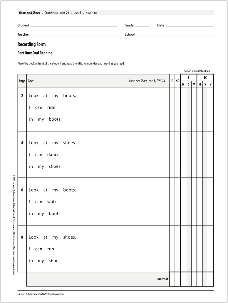 Leveled Literacy Intervention Lesson Plan Template