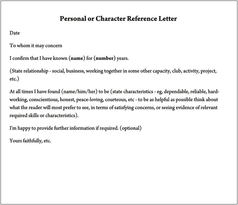 List Character Reference Letter Template For Openoffice