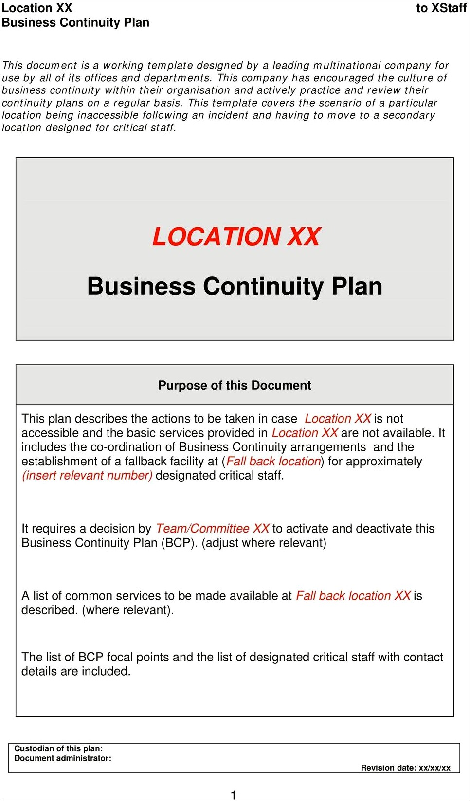 Local Government Business Continuity Plan Template