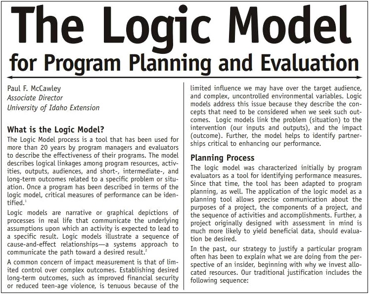Logic Model Template Word For Community Prepardness