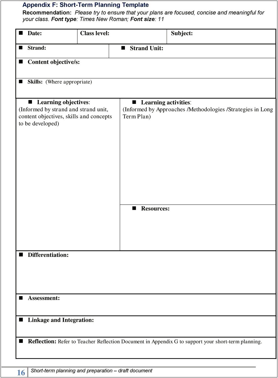 Long Range Planning For Teachers Template