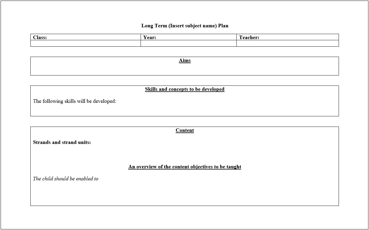 Long Term Planning For Teachers Template