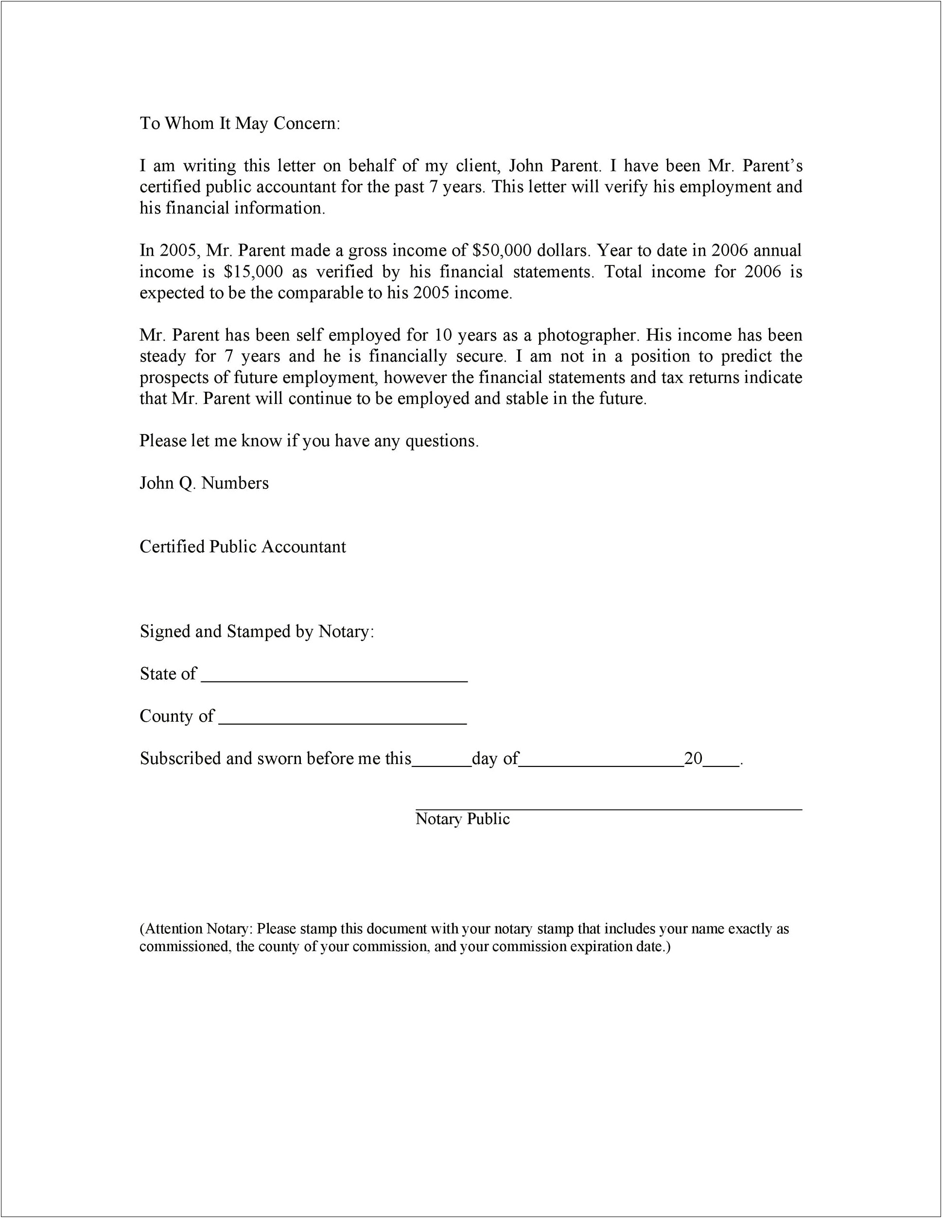 Loss Of Earnings Letter From Employer Template