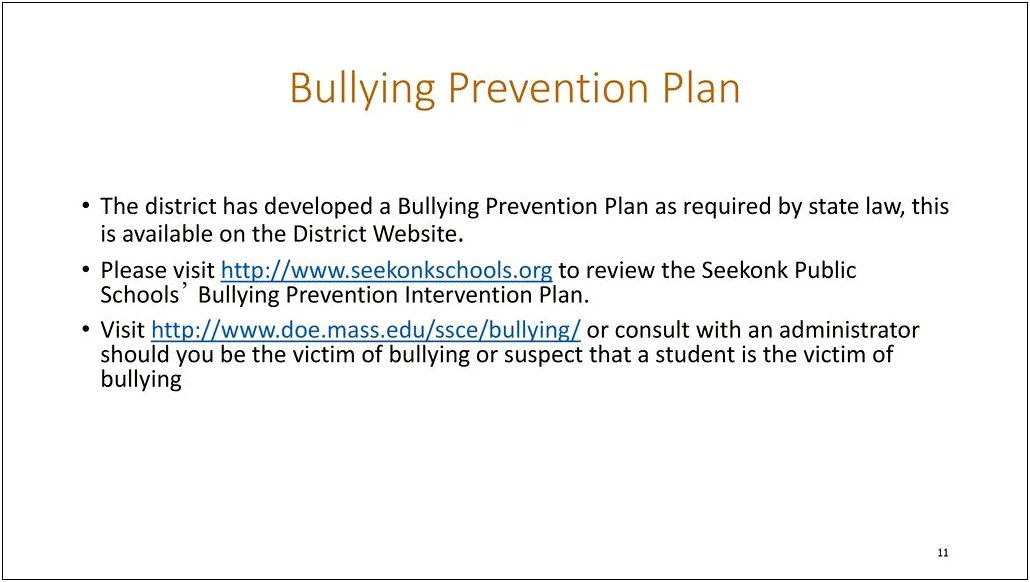 Ma Dese Bullying Prevention Plan Template