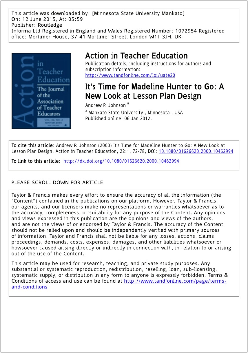 Madeline Hunter Lesson Plan Template 7 Step