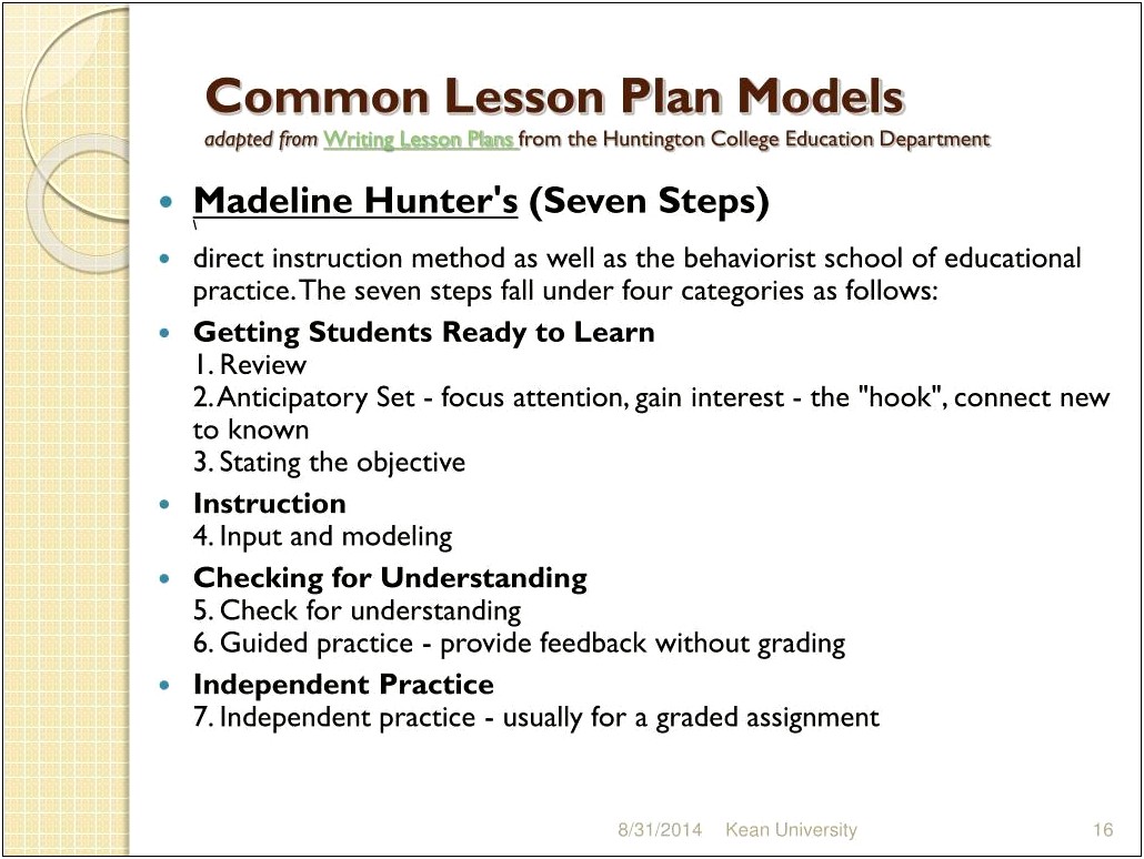 Madeline Hunter Lesson Plan Template Microsoft