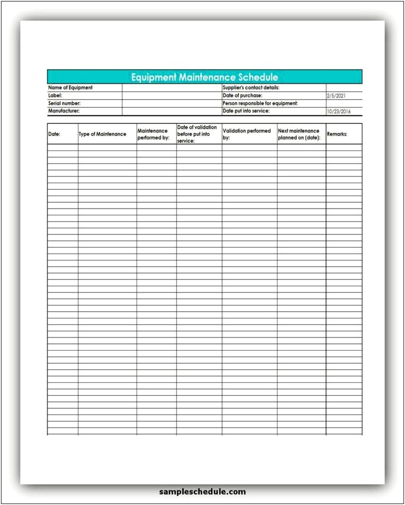 Maintenance Planning And Scheduling Excel Template