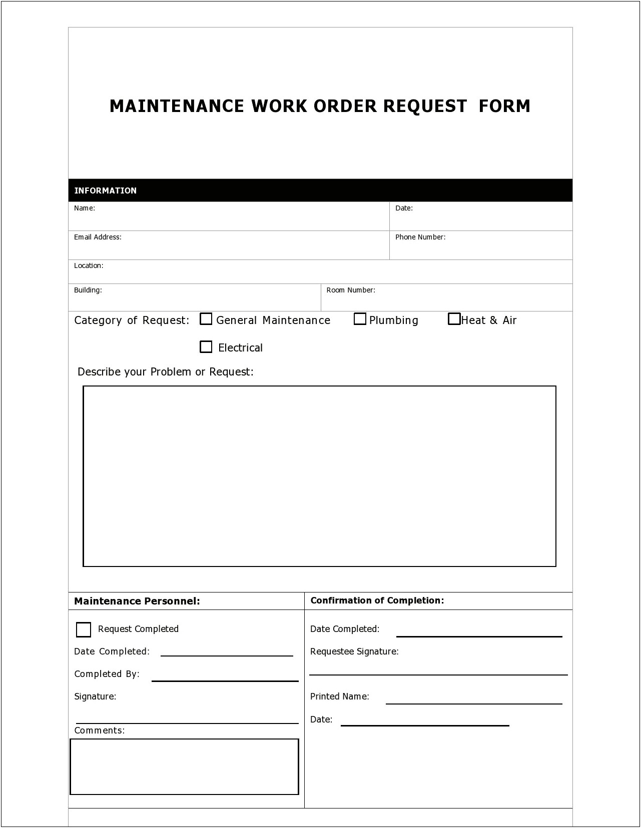 Maintenance Request Card Template Word Checklist Small