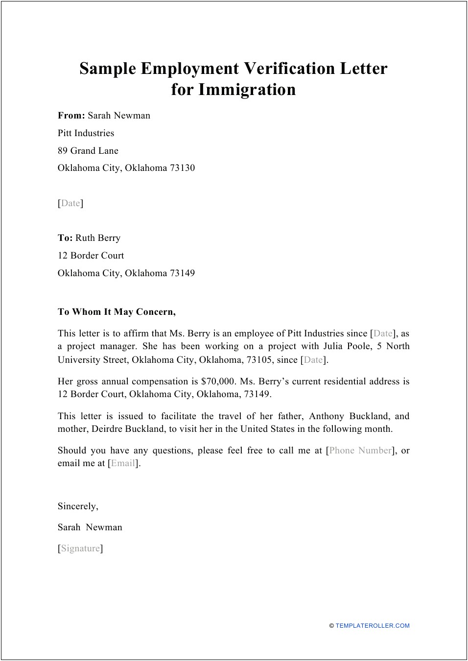 Manager Employment Confirmation Letter Template Doc