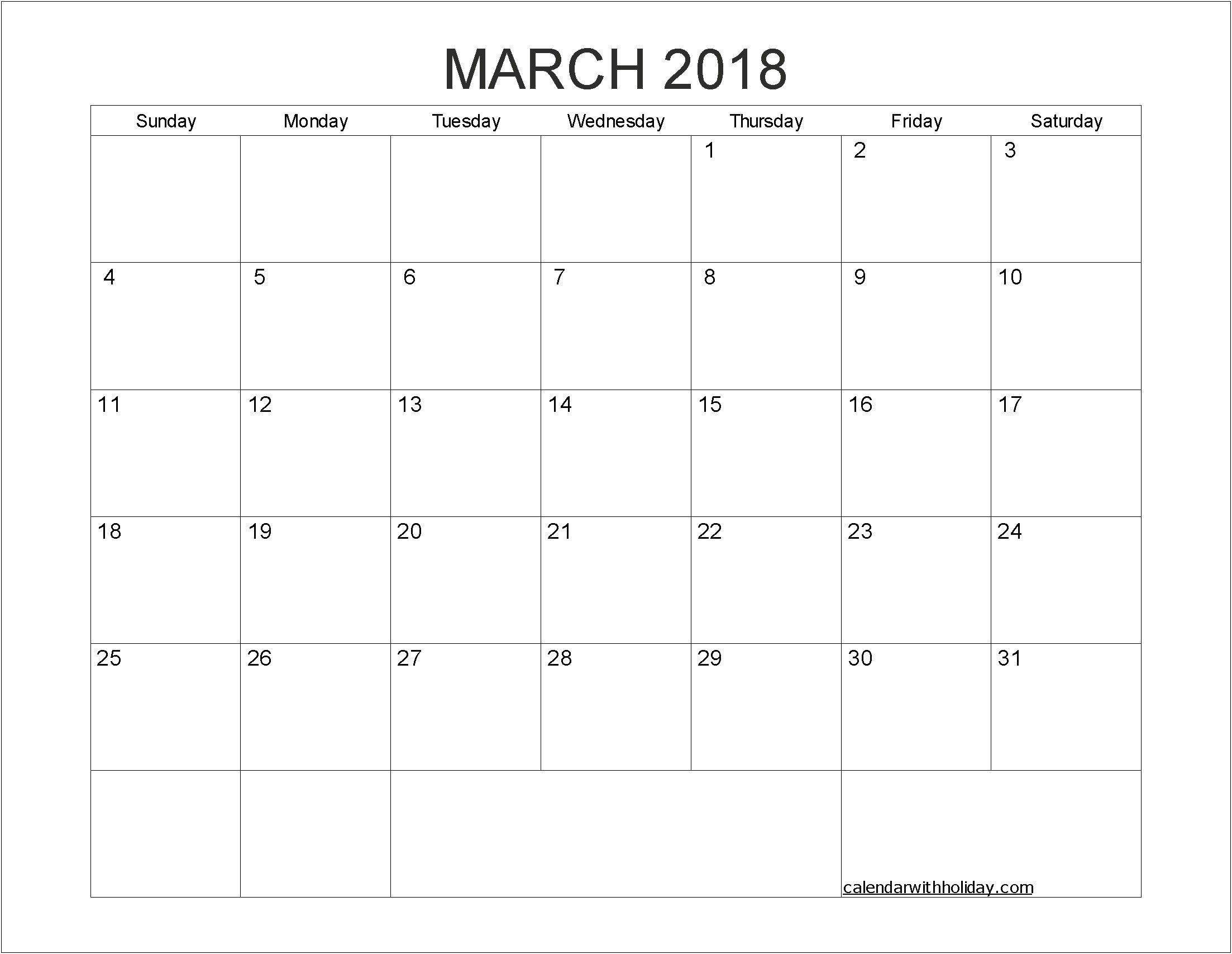 March 2018 Calendar Template For Word