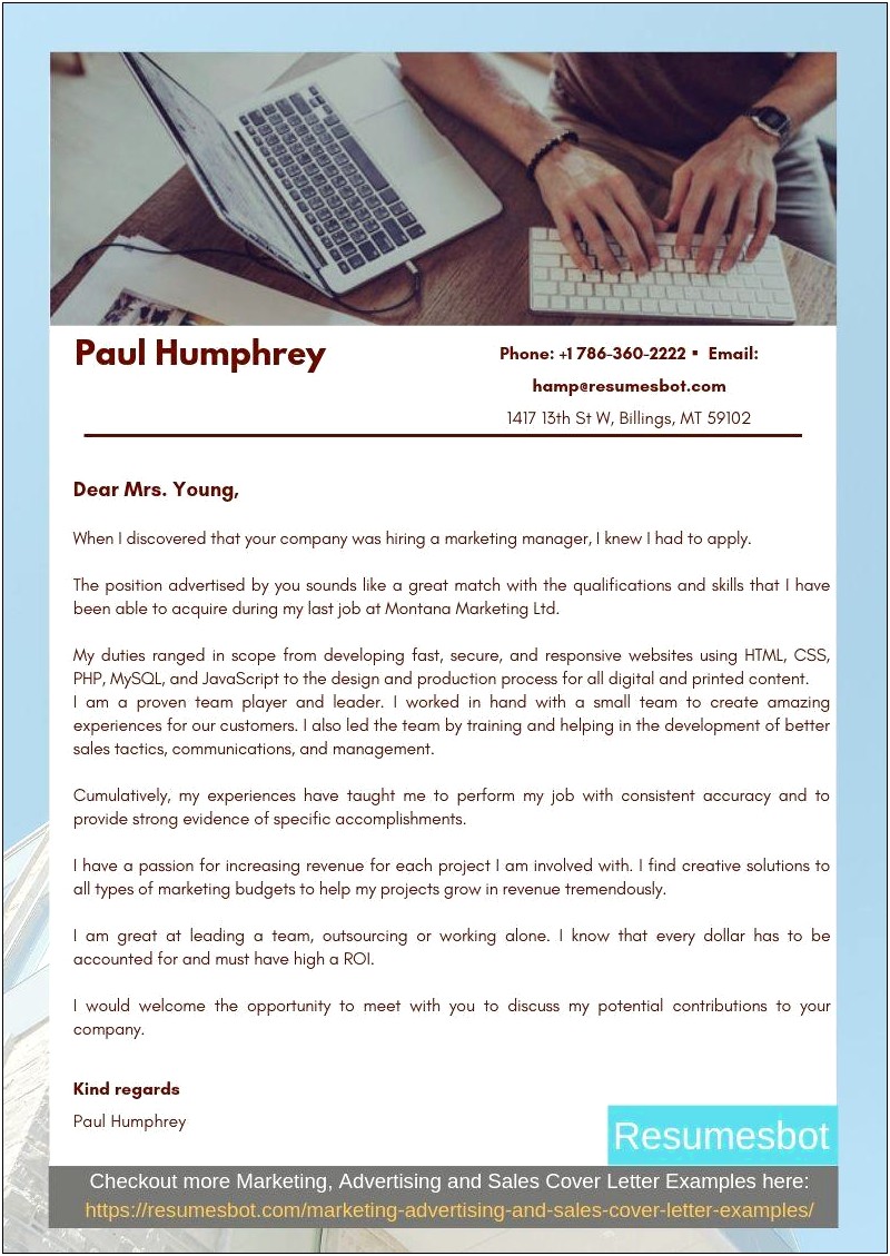 Marketing And Advertising Cover Letter Template