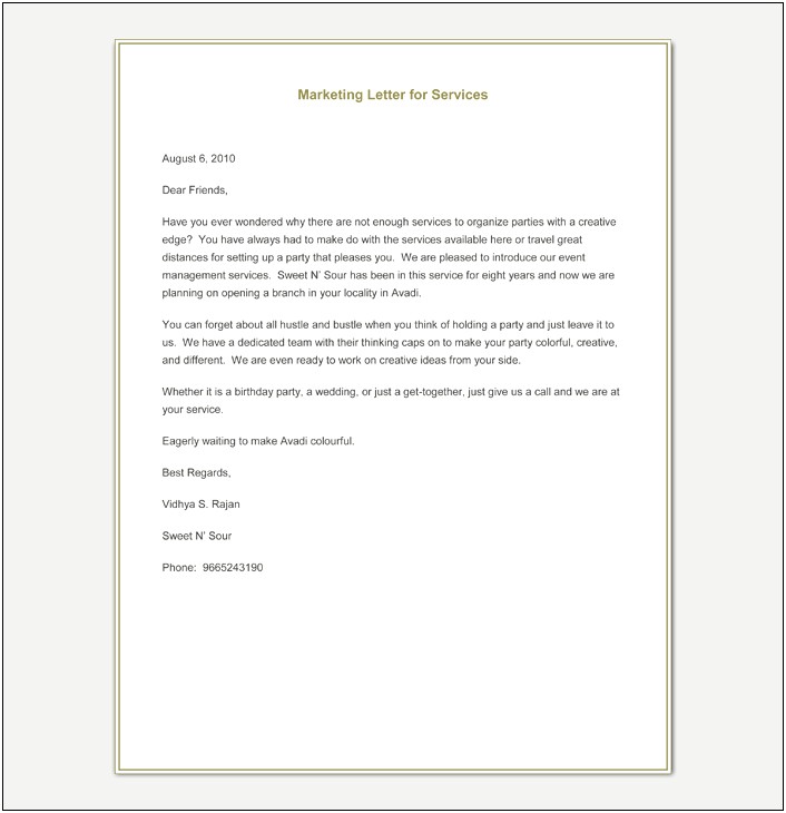 Marketing Letter Template With 2 Bill