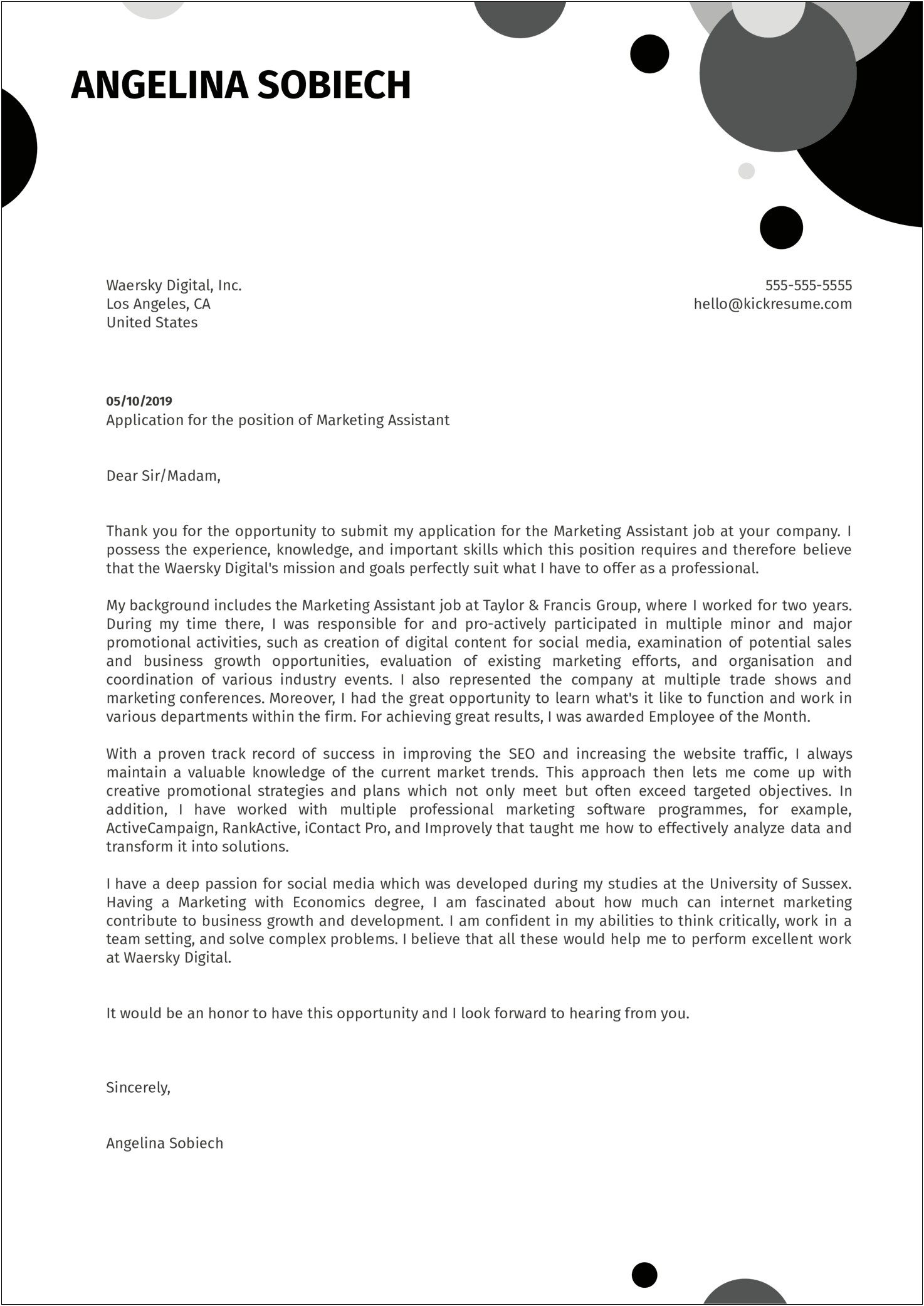 Marketing To A New Business Letter Template