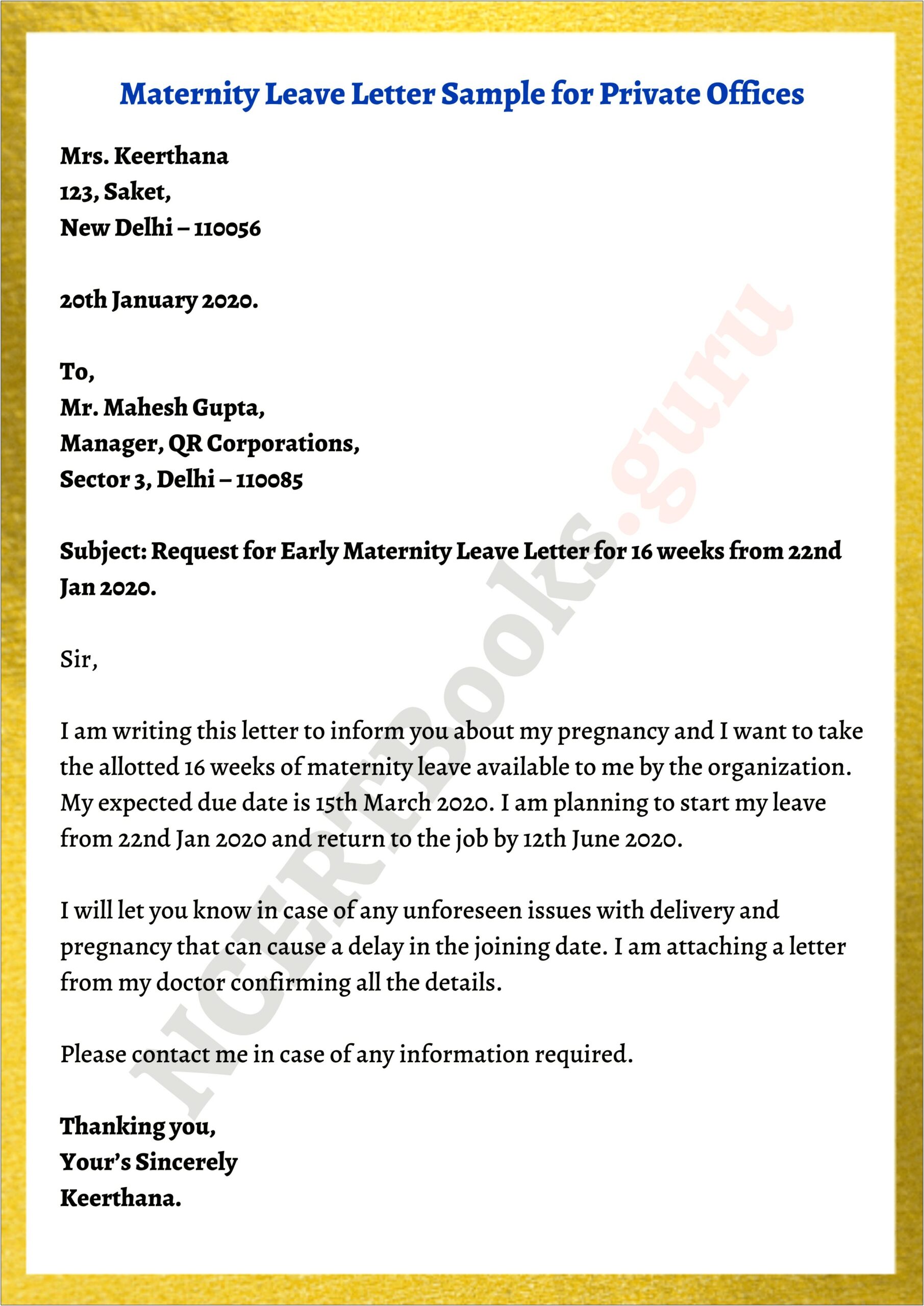 Maternity Leave Return To Work Letter Template