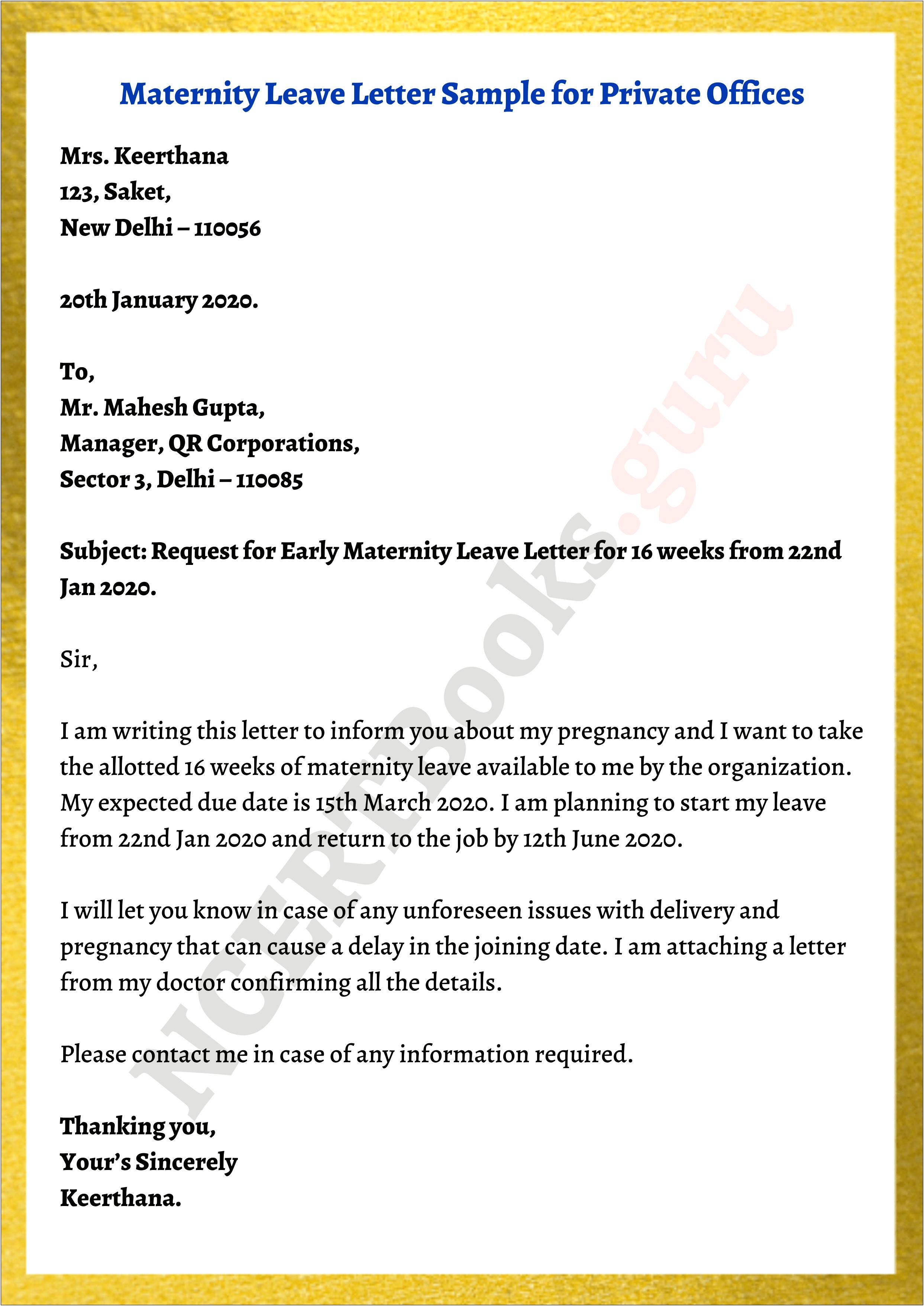 Maternity Leave Return To Work Letter Template