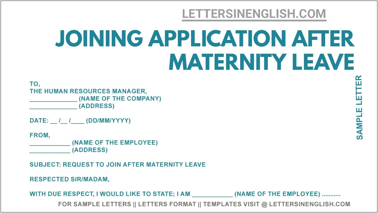 Maternity Return To Work Letter Template