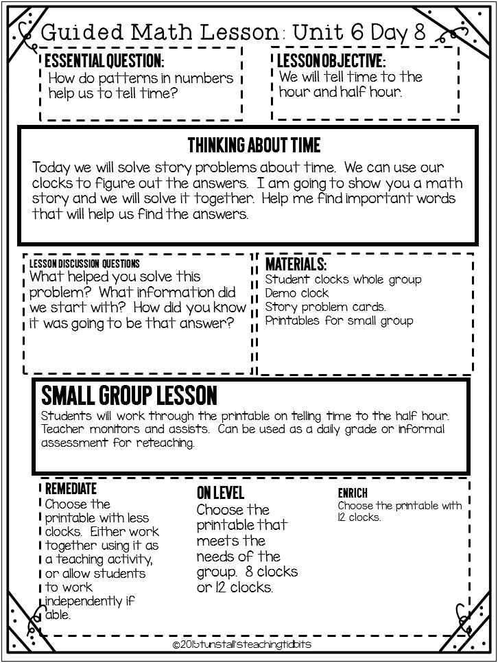 Math Lesson Plan Template For Kindergarten