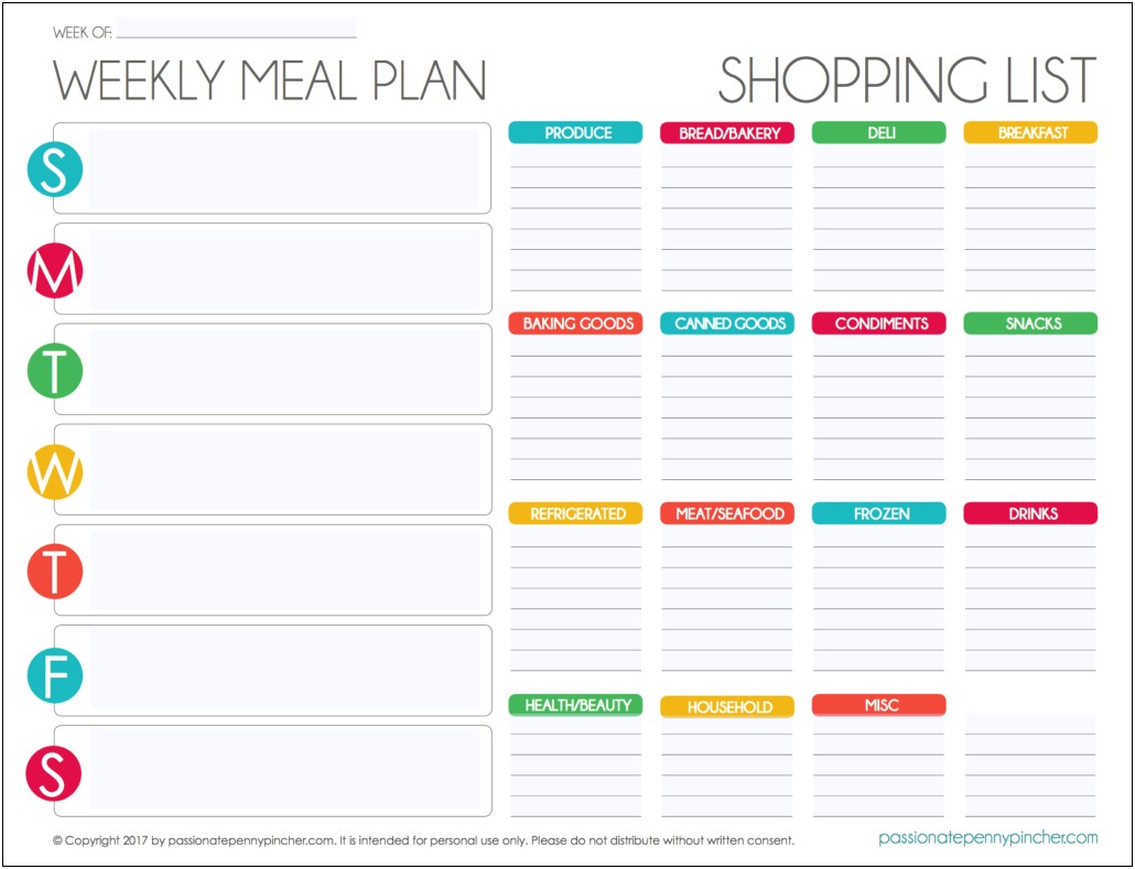 Meal Plan And Grocery List Template Excel