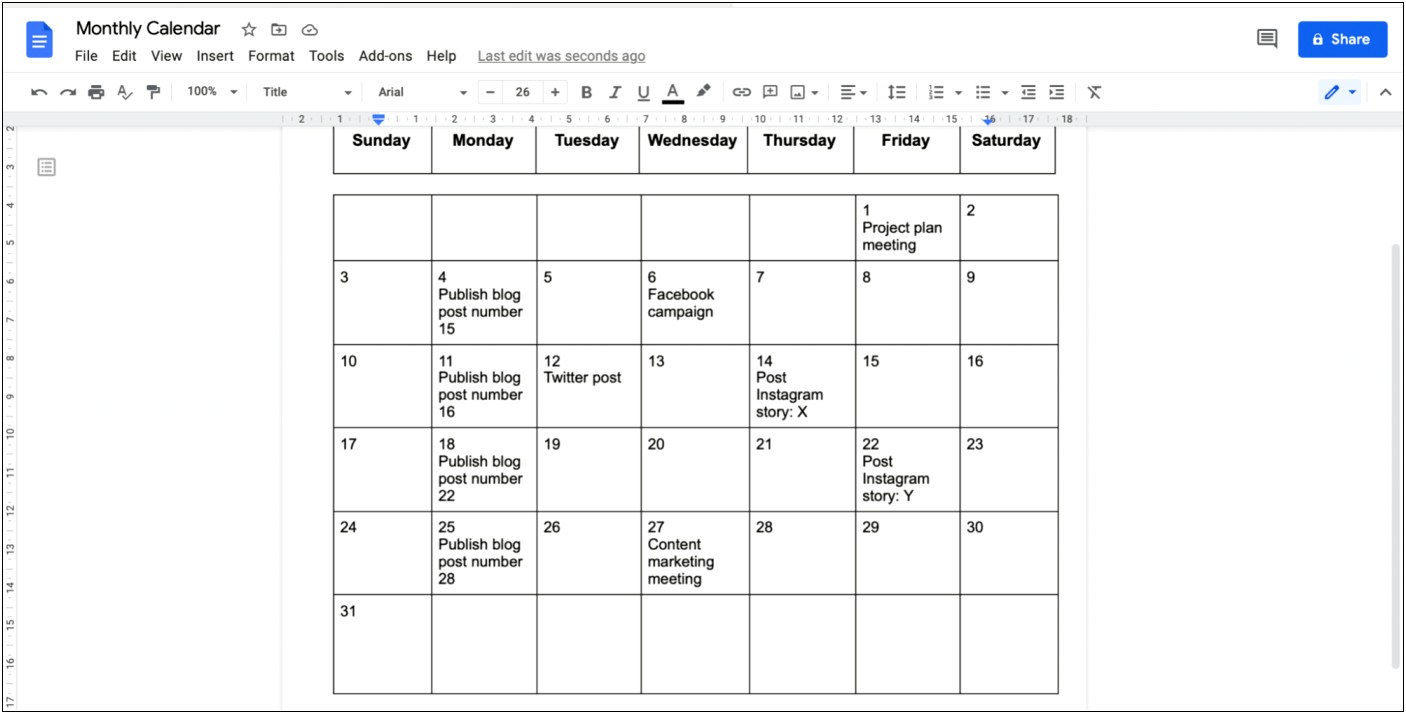 Meal Plan Template For Google Docs