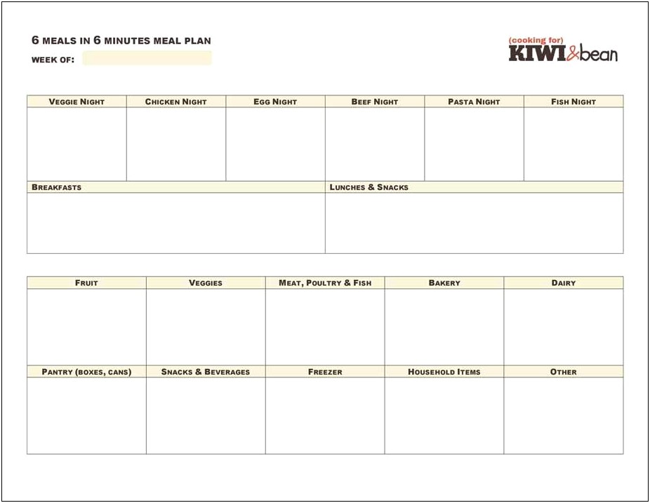 Meal Plan Template For Google Sheets