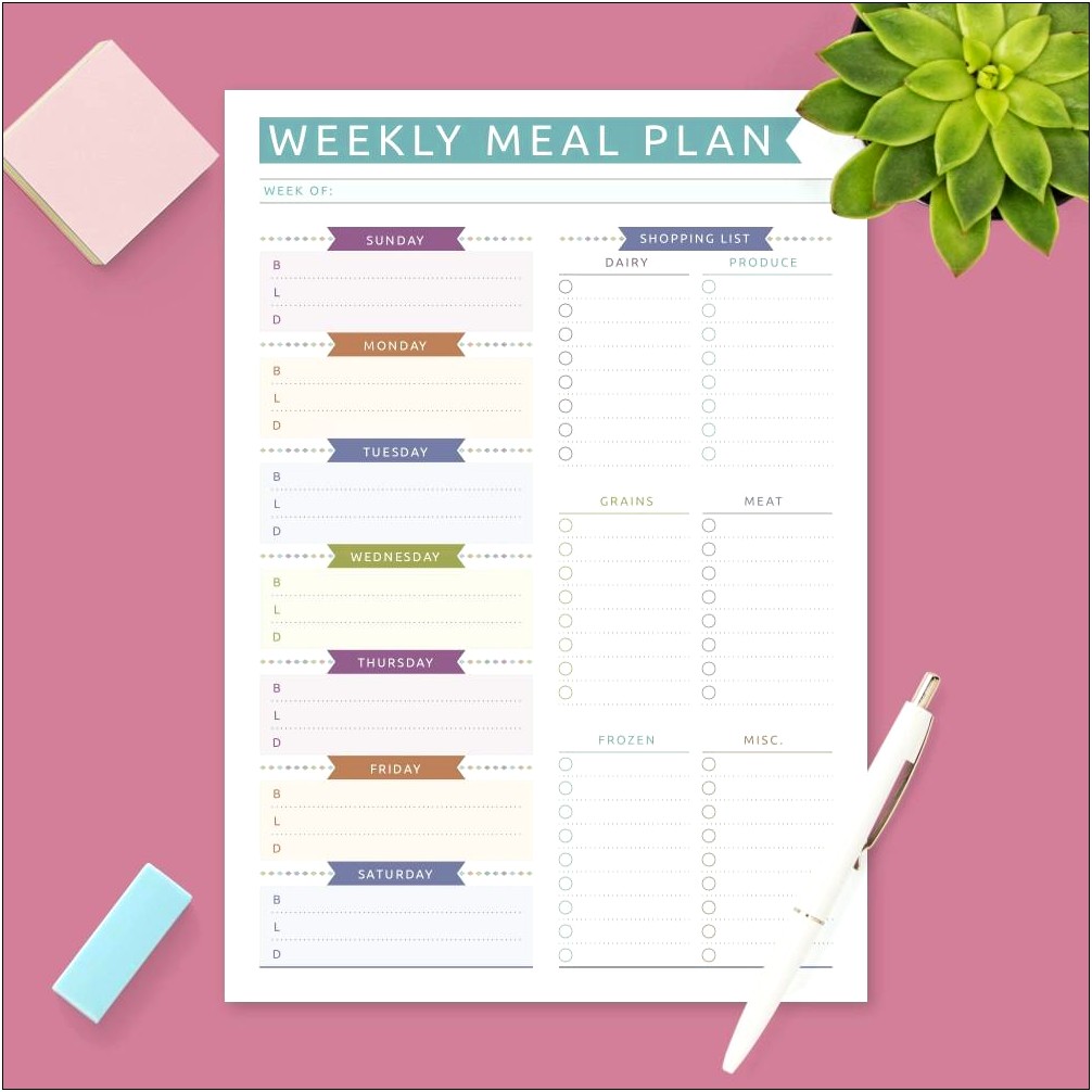 Meal Plan Templates With Grocery List