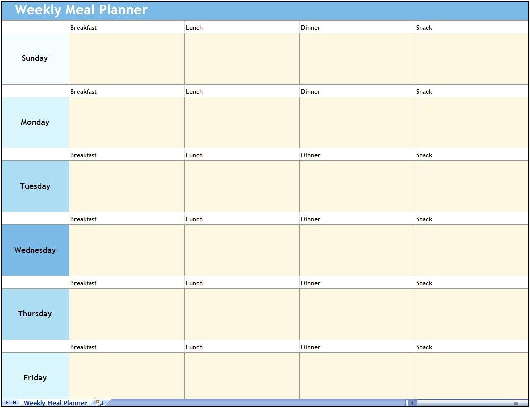 Meal Plan Weekly Template For Weight Loss