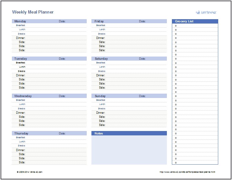 Meal Planning And Grocery List Template For Excel