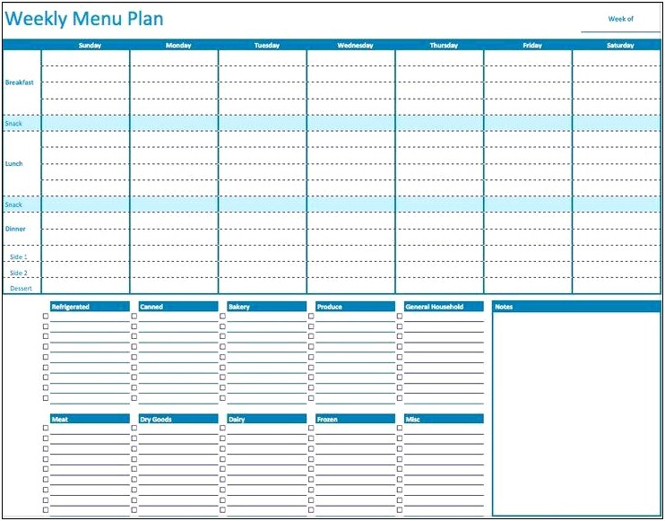 Meal Planning Calendar Template For Mac