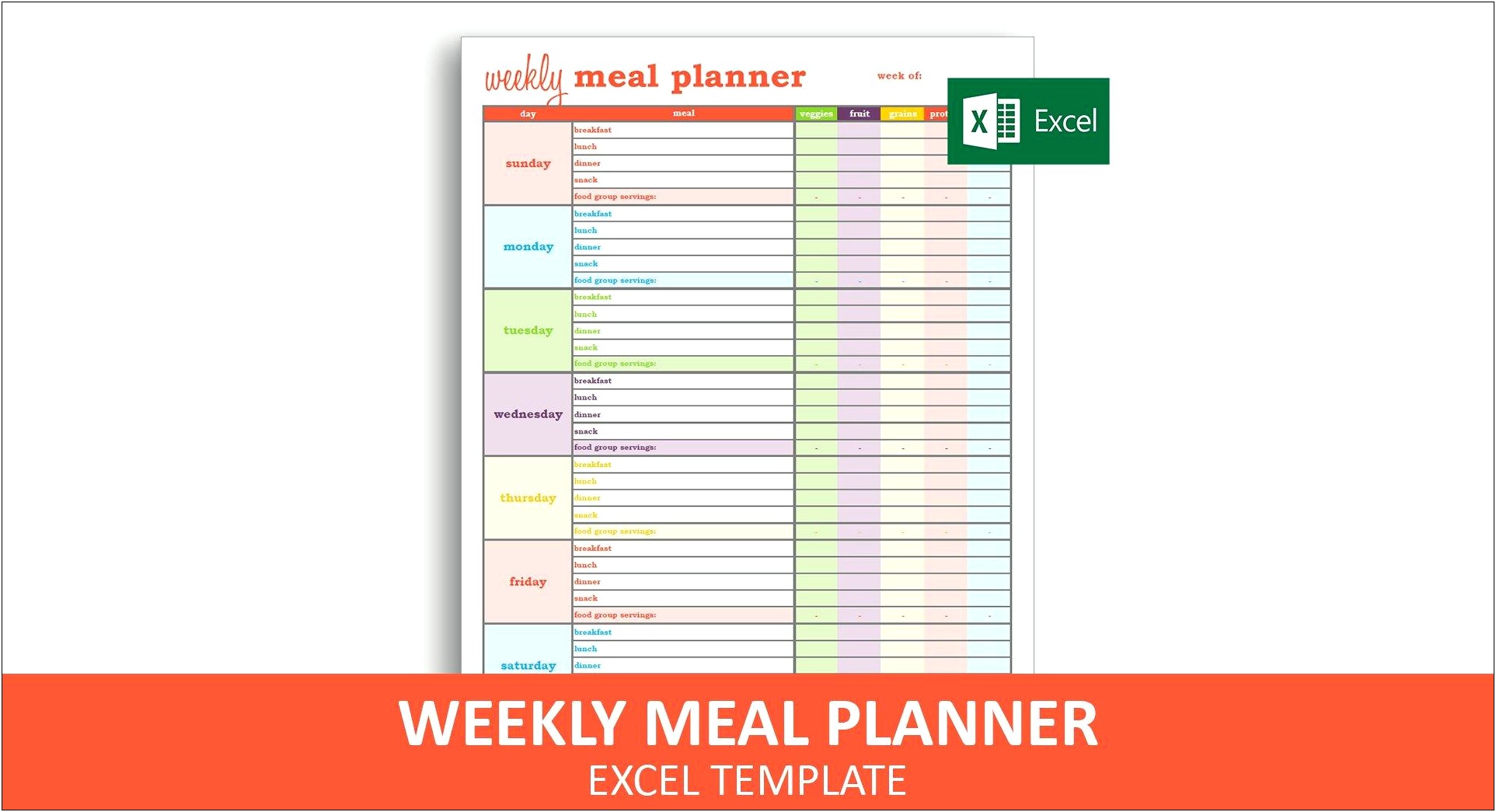 Meal Planning Template Excel Sunday Start