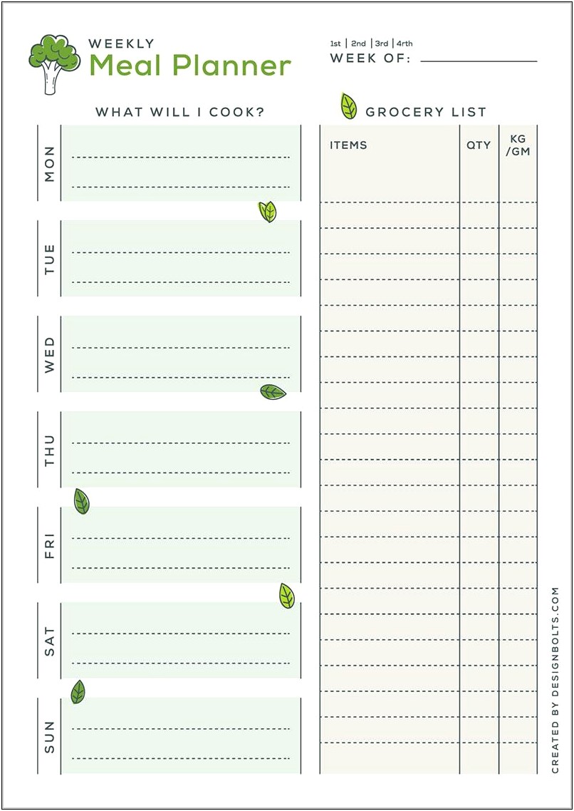 Meal Planning Template With Grocery List Pdf