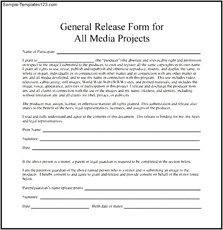 Media Release Form Template Word Document