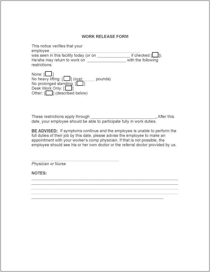 Medical Clearance Letter For Work Template