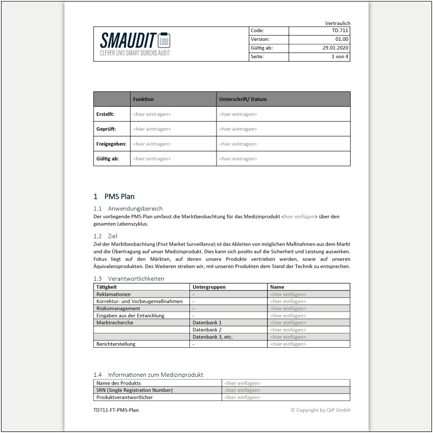 Medical Device Post Market Surveillance Plan Template