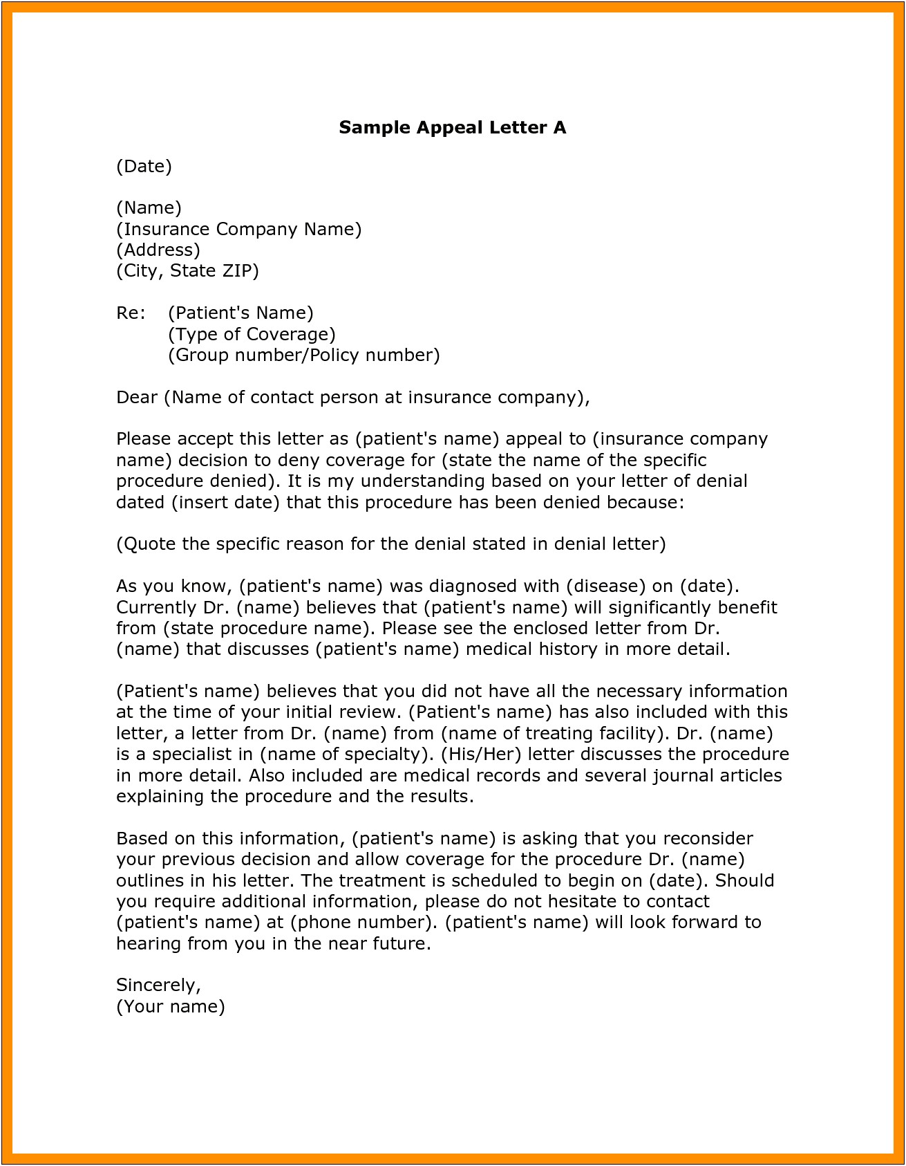 Medical Dispute Letter To Health Insurance Sample Template