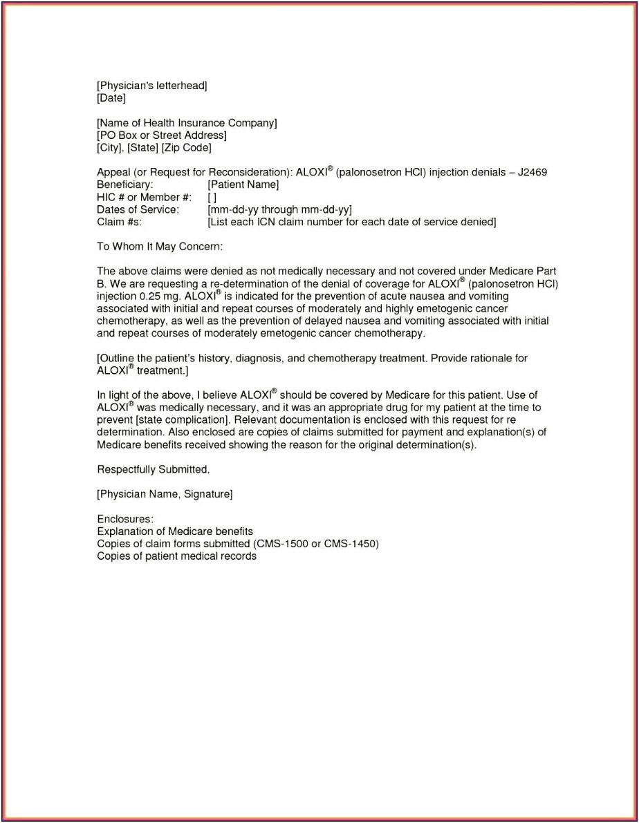 Medical Dispute Letter To Health Insurer Sample Template