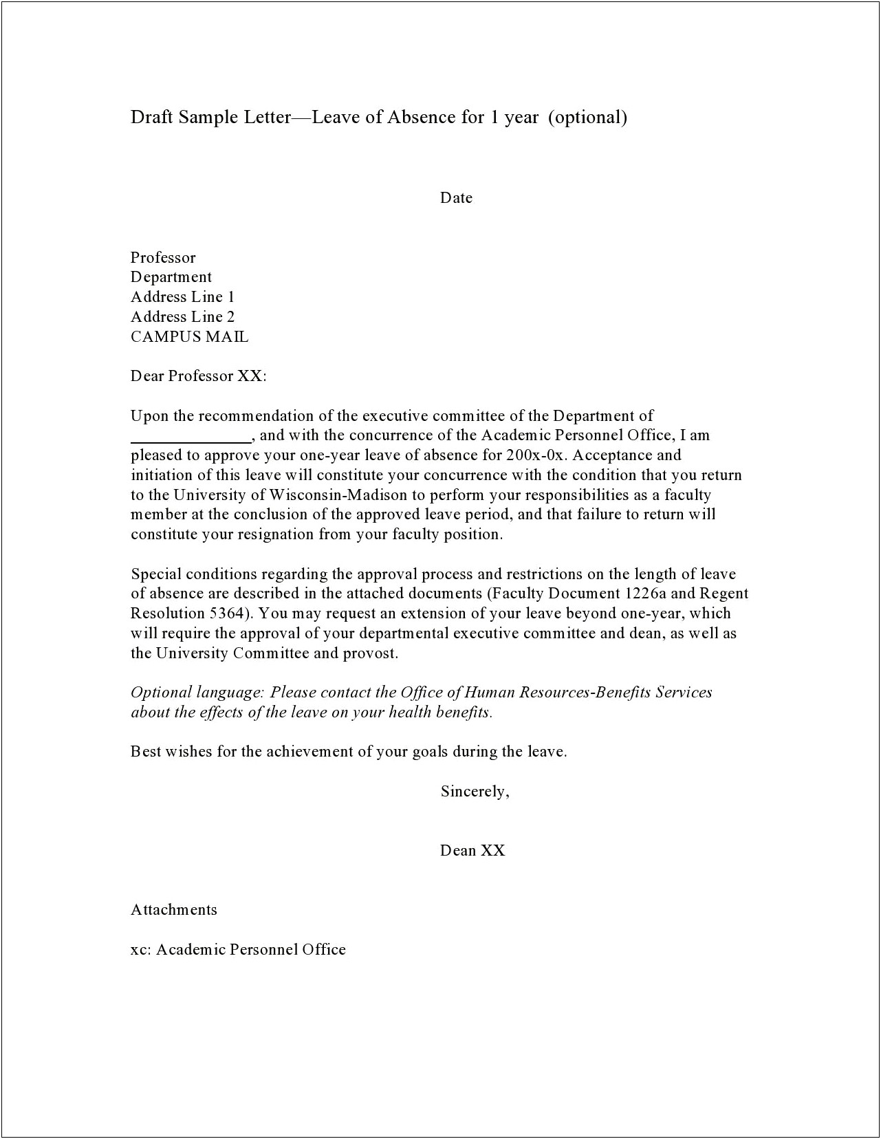 Medical Leave Of Absence Letter Template