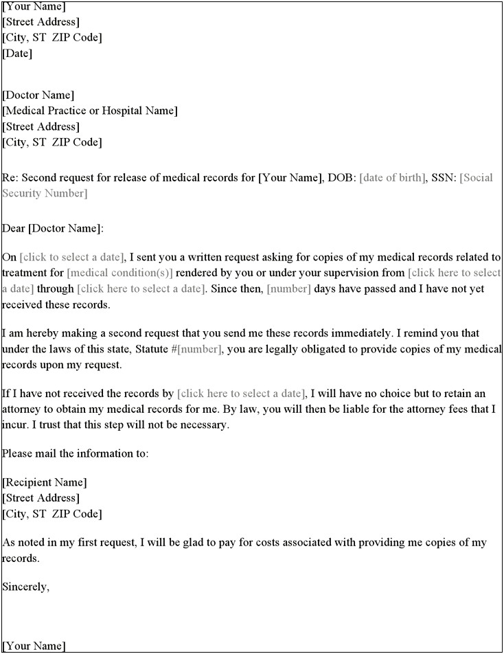 Medical Records Request Letter Template Uk