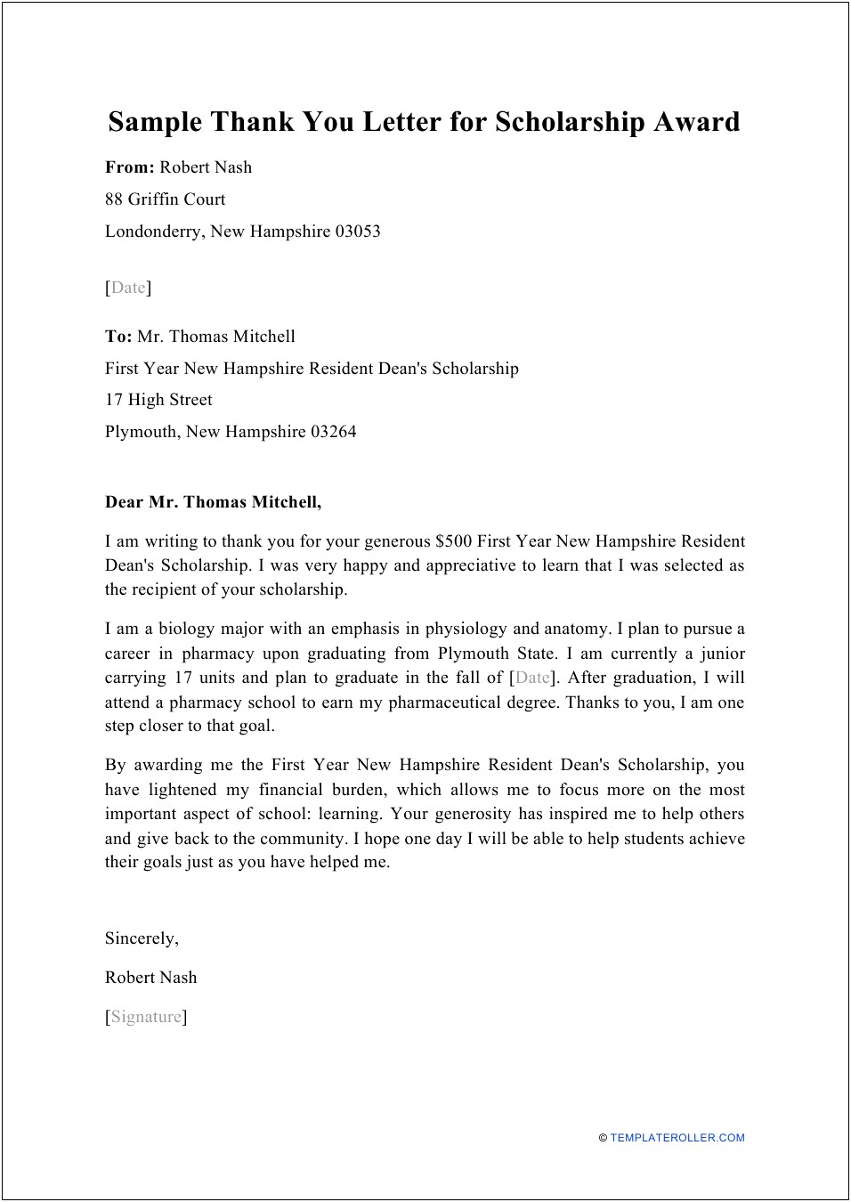 Medical School Interview Thank You Letter Template