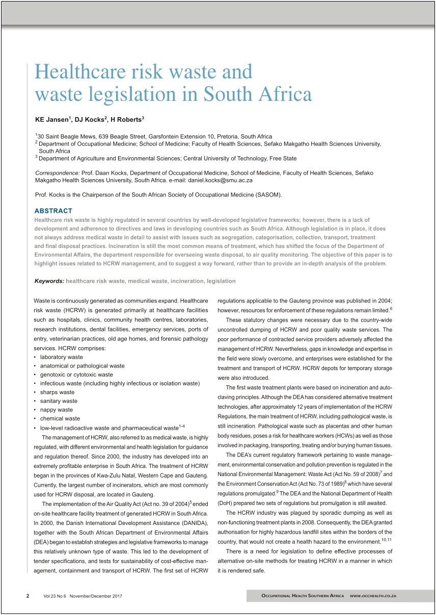 Medical Waste Management Plan Template South Africa