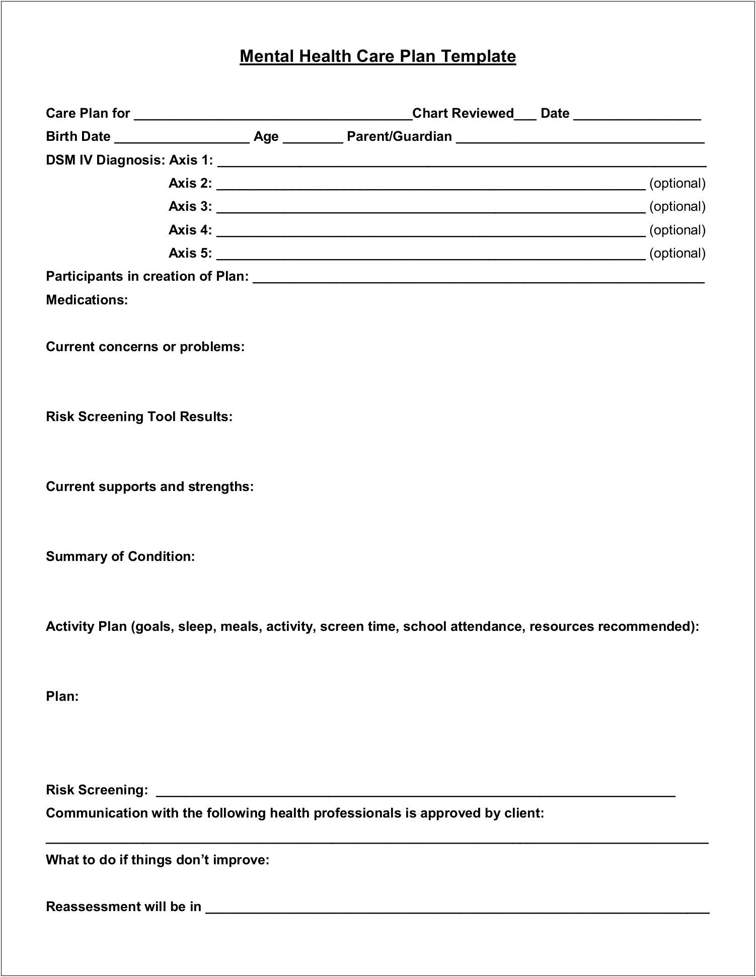 Medicare Gp Mental Health Care Plan Template