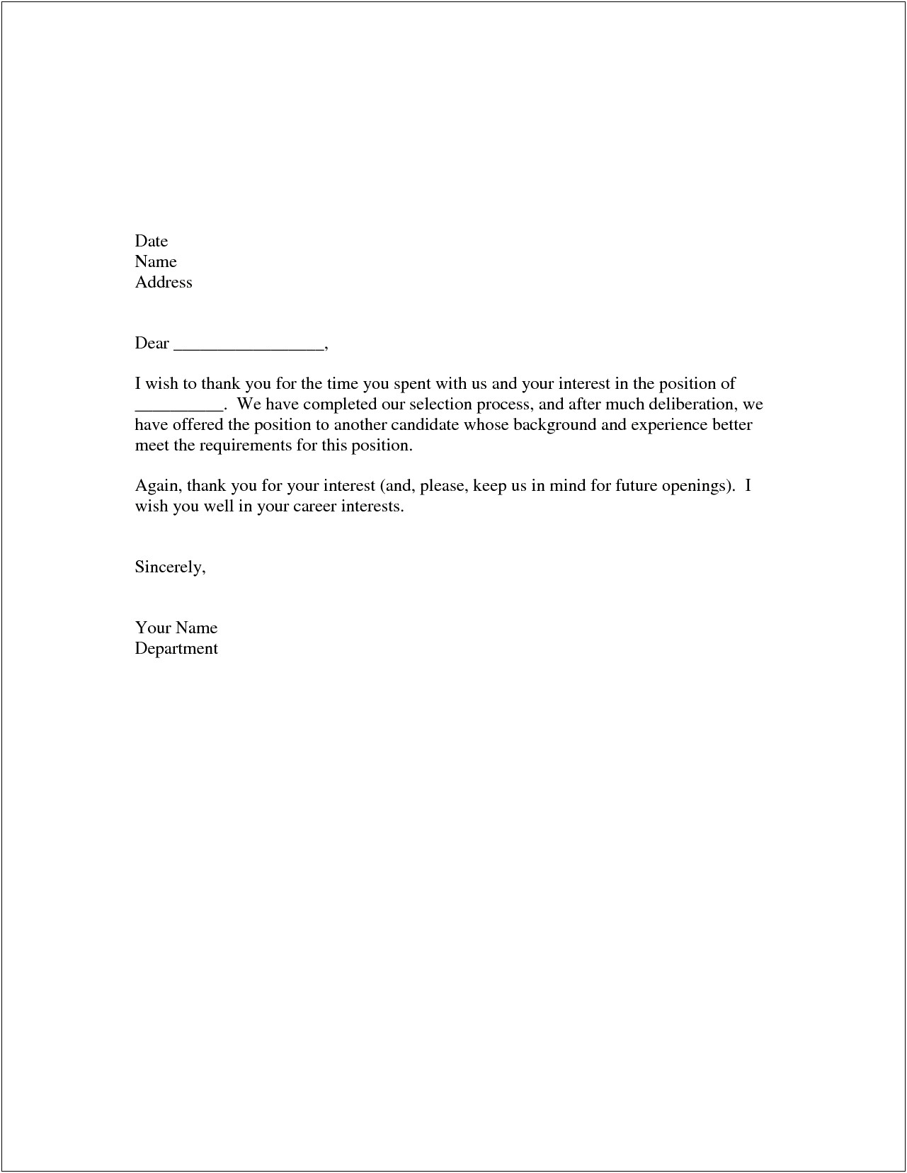 Membership Application Simple Rejection Letter Template