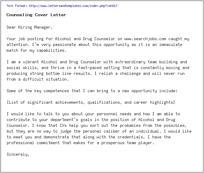 Mental Health Counselor Cover Letter Template