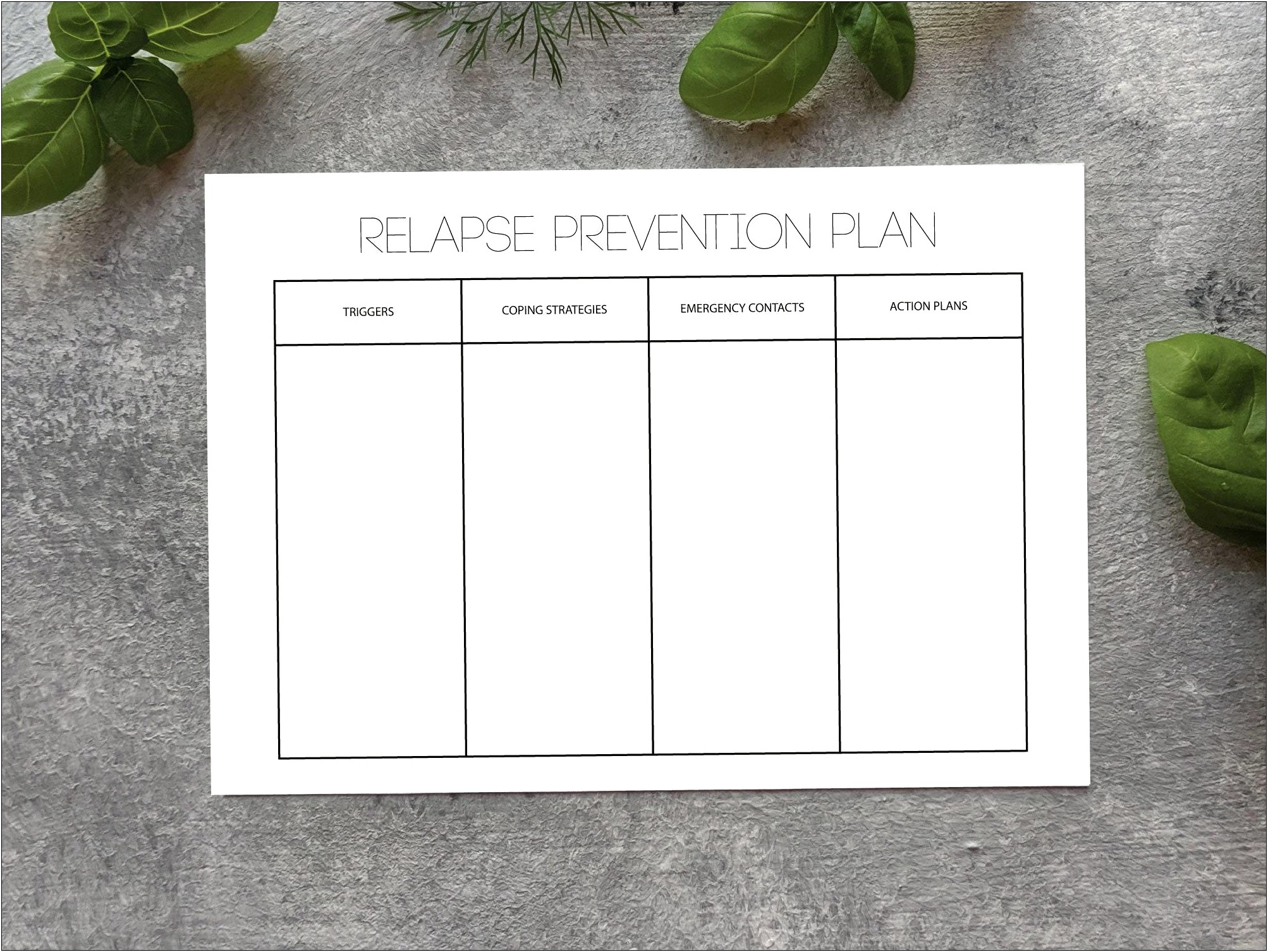 Mental Health Relapse Prevention Plan Template