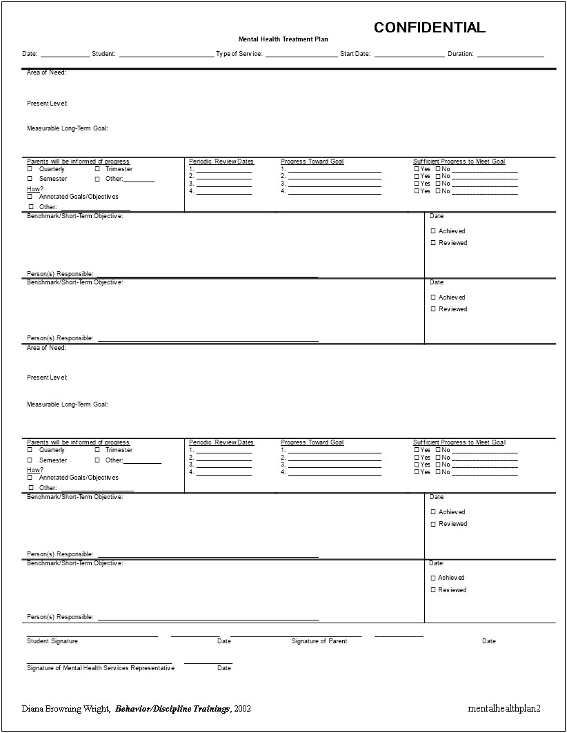 Mental Health Therapy Treatment Plan Template