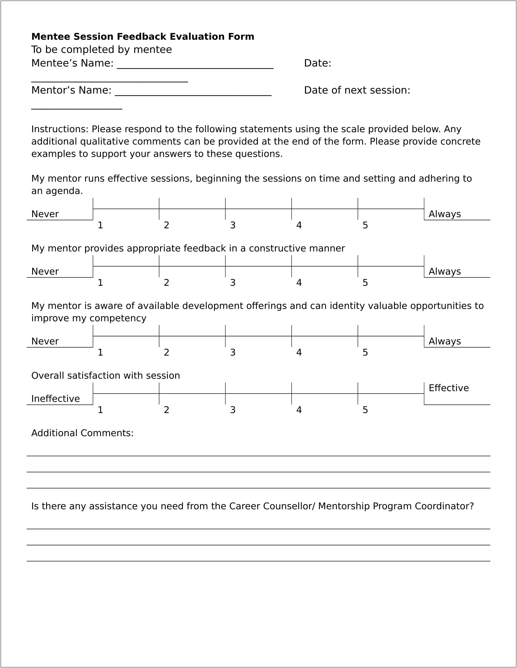 Mentee Evaluation Template Of Kindergarten Lesson Plans