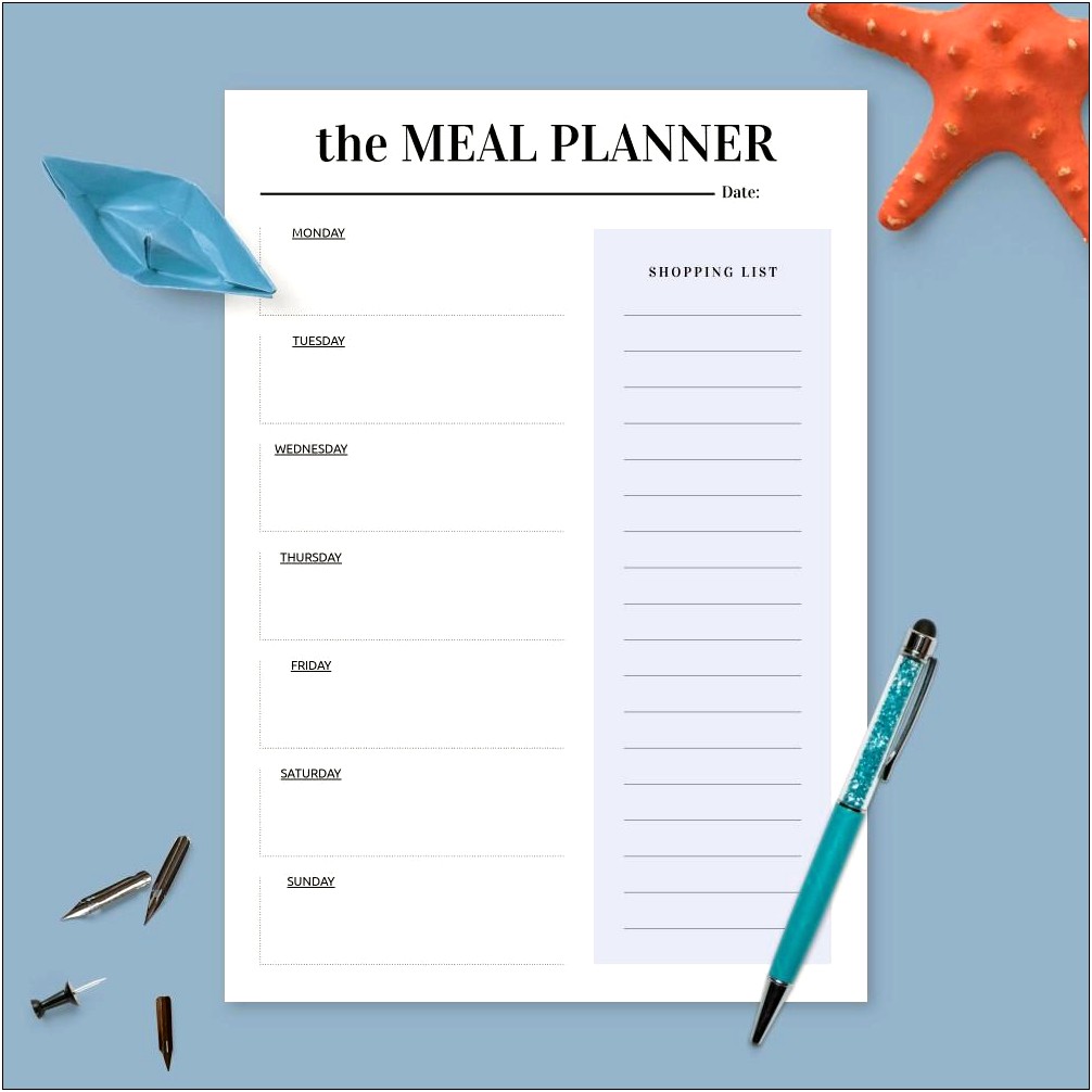 Menu Plan And Shopping List Template