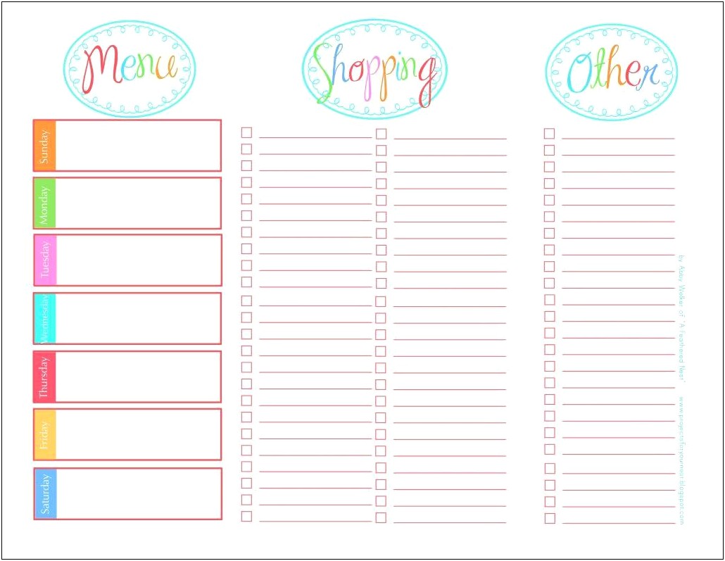 Menu Planning And Grocery List Template