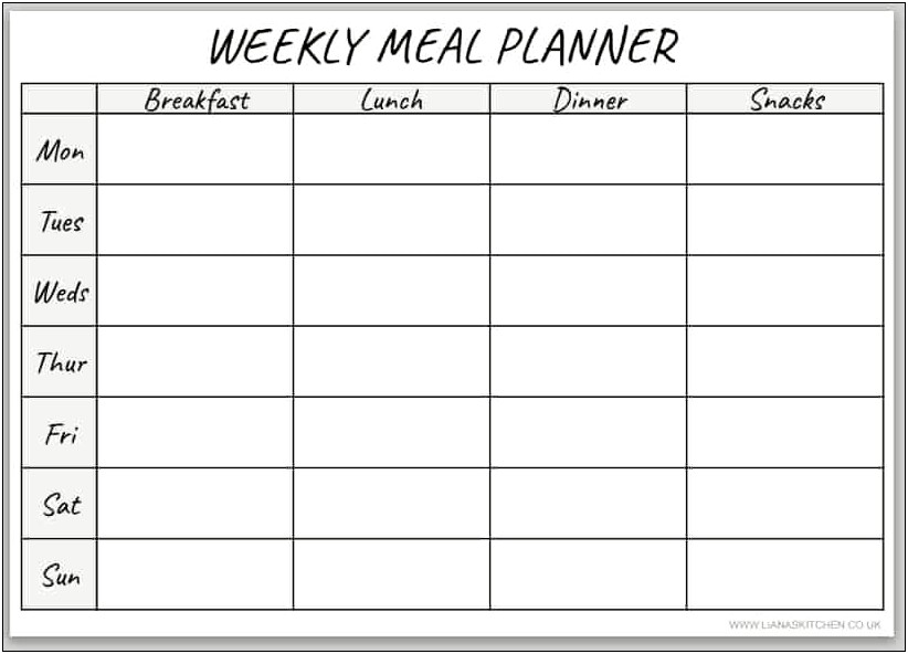 Menu Planning For The Day Template