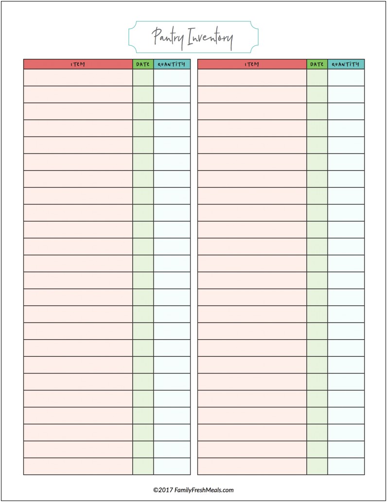 Menu Planning Template Free For Family